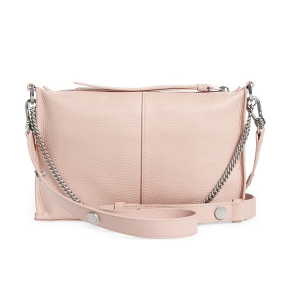 AllSaints Pink Leather Convertible Crossbody Shoulder Bag w Chain Strap NWT - Picture 1 of 12